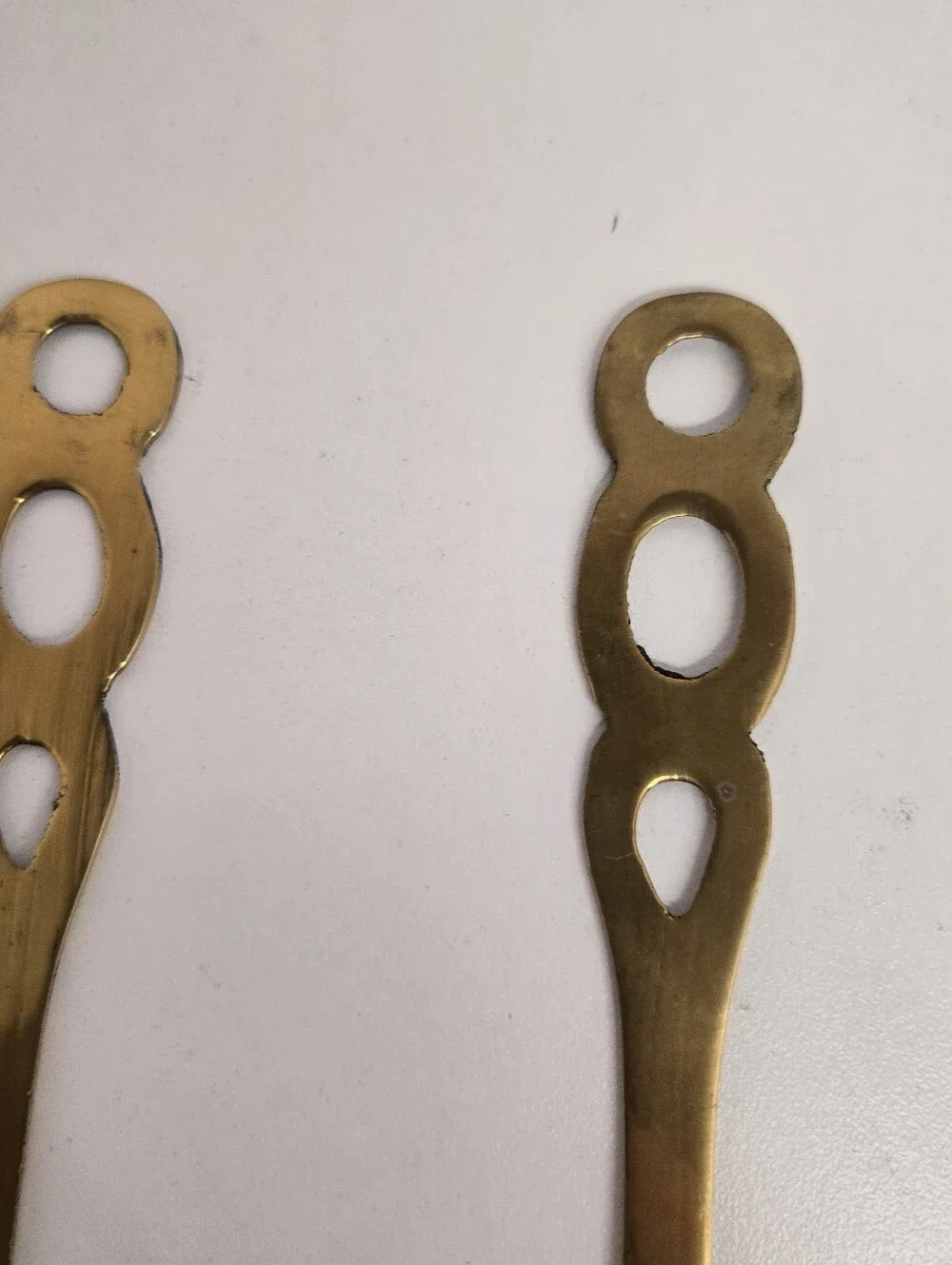 Vintage French Country Brass Kitchen Utensils, 4 Piece Set, Cut Out Handles